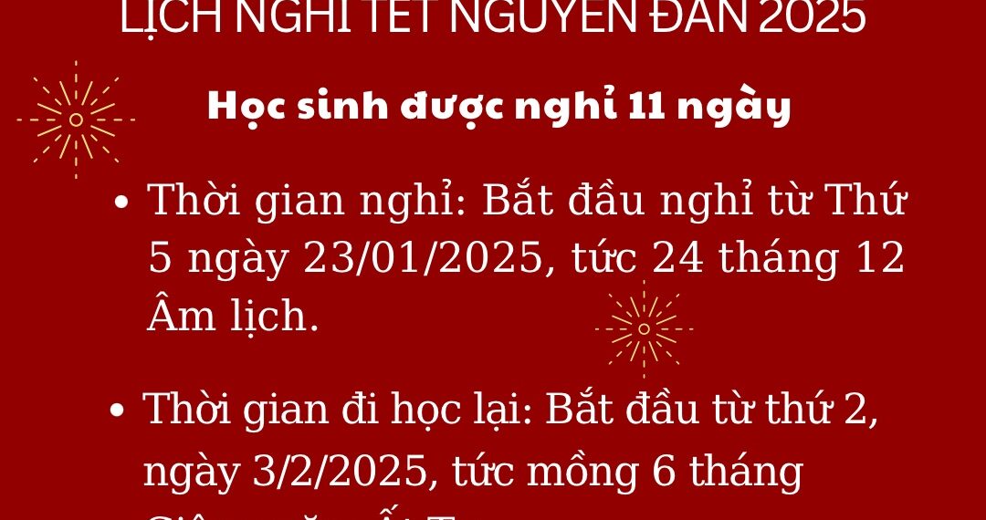 Thông báo lịch nghỉ Tết Nguyên Đán 2025